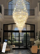 Flashing God 40''X90 Large Crystal Chandelier for High Ceiling Modern Crystal Raindrop Chandeliers Lighting Round Ceiling Light Entryway Staircase Foyer Villa LED Dimmable 2700-6000K by CozyNest Decor