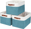Storage Bins Large Fabric Storage Baskets for Shelves 3 Pack, Decorative Linen Closet Baskets with Handles for Organizing, Shelf, Clothes, Home, Office, 15x11x9.5Inches (Teal&White) by CozyNest Decor