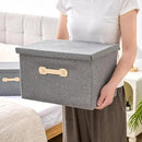 Enzk&Unity Decorative Storage Boxes with Lids, 3 Pack Grey Fabric Storage Bins with Handle, Foldbale and Stackable Storage Boxes for Shelf, Closet, Bedroom, Living Room by CozyNest Decor