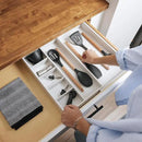 Adjustable Kitchen Drawer Organizer for Utensils and Junk, Food-Safe Contract Grade with 100% Sustainable Wood, Expandable from 10.5 to 19 Inches Wide - White Bamboo by CozyNest Decor