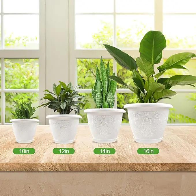 Plastic Flower Pots Planters for Indoor Plants, 4 Pack 14 Inch White Plant Pots with Drainage Hole & Tray, Modern Decorative Large Plant Pot with Saucer for Indoor Outdoor Plants Garden House Planter, photo 5 of 7