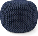Casafield Round Pouf Ottoman, Navy Blue - 20" Diameter x 14.5" High Cotton Knit Foot Stool - Boho Floor Pouffe for Living Room, Bedroom, Home Office by CozyNest Decor