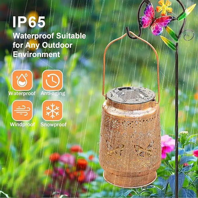2 Pack Solar Lanterns Outdoor Garden Decor with Shepherd Hook, Gardening Gifts for Mom Grandma Women Butterfly Metal Decor Lantern Waterproof Solar Lights LED Decorative for Garden Yard Patio, photo 8 of 9