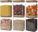 Liuruiyu Glass Storage Jars 12 * 8cm [Set of 6],Clear Glass Food Storage Containers with Airtight Bamboo Lid Stackable Kitchen Canisters for Candy,Cookie,Rice,Sugar,Flour,Pasta(Square) by CozyNest Decor