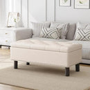 Furniliving 42” Ottoman Bench with Storage, Folding Storage Ottoman Benches with Wood Legs, Upholstered Bedroom Bench with Button-Tufted, Entryway Bench for Bedroom, Linen, Beige by CozyNest Decor