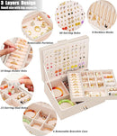 Girls Jewelry Box Earring Holder Organizer for Girls Jewelry Organizer Box Stud Earrings Organizer for Girls Womens Beige Jewelry Box for Earrings and Necklaces Rings Stud Earring Box for Teen by TinyTreasures Baby Boutique
