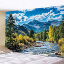 AMM Nature Forest Mountain Tapestry Green Pine Tree Tapestry for Bedroom Aesthetic White Clouds Flowing River Landscape Classroom Tapestries Wall Hanging for Living Room Dorm Office by CozyNest Decor