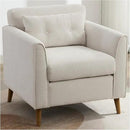 Modern Accent Chair with Wooden Legs Plush Fabric Armchair Chenille Side Single Sofa Chair for Bedroom, Office Cafe Waiting Room Apartment (Beige Armchair) by CozyNest Decor