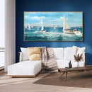 XLSJERST Large Blue Canvas Wall Art Seascape Painting - Landscape Picture Textured Navy Modern Sailboat Ocean Artwork Framed for Living Room Bedroom Bathroom Home Office Wall Decor Large Size 29"x58" by CozyNest Decor