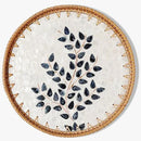 Round Rattan Tray with Mother of Pearl Inlay & Wooden Base - Decorative Wicker Serving Tray for Coffee/Bread/Fruits, Food Storage & Display - Multipurpose Home Decor (L,Little Tree)
