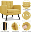Yaheetech Mid-Century Accent Chairs, Modern Upholstered Living Room Chair, Cozy Armchair Button Tufted Back and Wood Legs for Bedroom/Office/Cafe, Set of 2, Yellow by CozyNest Decor
