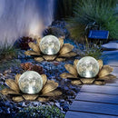 LEWIS&WAYNE Solar Garden Lights Outdoor, 3 Pcs Coppery Lotus Flower Pathway Lamps with Cool White Crackle Glass Globe Led Lights for Patio Pathway Yard Balcony Garden Decorations by CozyNest Decor