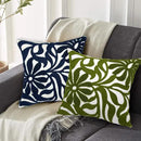 Alysheer Farmhouse Floral Leaves Embroidered Decorative Throw Pillow Cover 18x18 inches, Boho Tufted Flowers Embroidery Pattern Chic Cotton Cushion Case for Couch Bed Sofa Living Room(Navy Blue) by CozyNest Decor