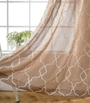 MIUCO Moroccan Embroidered Semi Sheer Curtains Faux Linen Grommet Curtains for Living Room 52 x 84 Inch 2 Panels Set, Taupe by CozyNest Decor