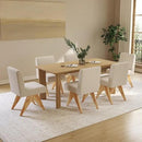 Mid Century Modern Farmhouse Dining Chairs Set of 6, Upholstered Armless Kitchen Chairs with Back and Wooden Legs, Linen Beige by CozyNest Decor