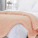 Bigacogo Chunky Knit Throw Blanket for Couch, 40x80 inches, 100% Hand Knitted with Thick Jumbo Chenille Yarn, Cozy Soft Large Rope Knot Cable Crochet Blankets for Sofa Bed Living Room, Peach Fuzz by CozyNest Decor