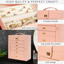 AKOZLIN Large Jewelry Box Organizer Functional Lockable with Big Mirror, Leather Jewelry Storage Case for Women Girls Ring Necklace Earring Bracelet Holder Organizer Pink by TinyTreasures Baby Boutique