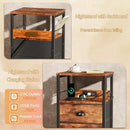 Furologee Nightstand Set of 2, Rustic Brown, with Charging Station and USB Ports, Side Tables with 2 Fabric Drawers, Bedside Tables with Storage Shelf & Hooks, for Living Room/Bedroom by CozyNest Decor