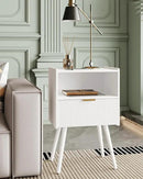 Nightstand,Modern Bedside Table with Storage Drawer and Open Wood Shelf, Accent Night Stand with Solid Wood Legs for Living Room, Bedroom and Small Spaces,Easy Assembly (White) by CozyNest Decor