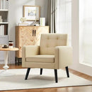 Yaheetech Mid-Century Accent Chairs, PU Leather Modern Upholstered Living Room Chair, Cozy Armchair Button Tufted Back and Wood Legs for Bedroom/Office/Cafe Beige by CozyNest Decor