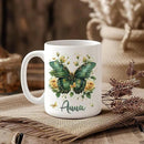 Hyturtle Personalized Floral Butterfly Mug - Butterfly Gifts For Women Lovers - Animal Gift For Bird Lover Her - Bird Gifts For Mom on Mother Day - Custom Name Coffee Cup Ceramic Mug 11 Oz 15 Oz by CozyNest Decor