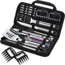 ROMANTICIST 27pcs Heavy Duty Grilling Gifts for Men Dad Fathers Day, Extra Thick BBQ Accessories Tools Set, Stainless Steel Grill Utensils Kit with Meat Claws, Carrying Bag for Outdoor Camping Silver by GreenHaven Gardens