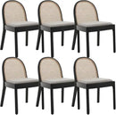 Mid Century Dining Chairs Set of 6, Accent Rattan Side Chairs Linen Fabric Kitchen Chair with Solid Wooden Legs for Living Room Dining Room, Grey by CozyNest Decor