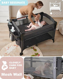 AirClub 4 in 1 Baby Bassinet Bedside Sleeper, 4 Functions Crib, Playard, Portable Changing Table, Bassinet for Newborn Baby, Bedsaide Bed w/Wheels&Brakes by TinyTreasures Baby Boutique