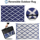 OutdoorLines Outdoor Plastic Area Rugs for Patio 5x8 ft - Reversible Outside Carpet, Stain & UV Resistant RV Mats, Straw Rug for Camping, Deck Garden, Porch and Balcony, Moroccan Navy & Light Grey by GreenHaven Gardens