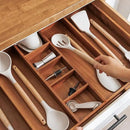 Adjustable Kitchen Drawer Organizer for Utensils and Junk, Food-Safe Contract Grade with 100% Sustainable Wood, Non-Slip, Expandable from 16" to 28" Wide - Natural Acacia by CozyNest Decor