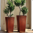 KOL 25'' & 28'' Tall Galvanized Steel Metal Glazed Planter with Insert, Set of 2, Metal Planter Pots for Indoor & Outdoor Use, Decorative Flower Plant Pots for Front Porch, Patio, Deck - Brown by CozyNest Decor