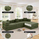 108" Oversized Convertible Sleeper Sofa Bed, Corduroy L Shape Sectional Couch, Folding Sofa Bed with Side Pocket, Modern Cloud Floor Mattress Couch, Modular Sofa for Living Room, Green by CozyNest Decor