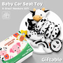Spiral Car Seat Baby Toys 0-6 Months, Infant Carseat High Contrast Sensory Toys Hanging Stroller Accessories, Newborn Gifts for Baby Boys Girls Essentials, Cute Black and White Cow by TinyTreasures Baby Boutique