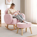 Rocking Chair Nursery with Ottoman, Upholstered Glider Rocker with High Backrest and Side Pocket, Rocking Accent Armchair with Solid Wood Legs for Nursery/Living Room/Bedroom Pink by TinyTreasures Baby Boutique