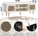 JYED Mid Century Modern TV Stand with Metal Mesh Doors and Open Shelf for 65" TVs,Antique White Media Console Wood Entertainment Center with Cable Holes for Living Room.59.06"x15.55"x20.87" by CozyNest Decor