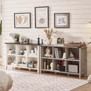 Farmhouse 6 Cube Bookshelf, Antique White & Black Wooden Storage Organizer Book Shelf, 47" Cubby Hallway Bookcase, Kids Toy Storage Cabinet, Modern Open Book Case for Living Room, Playroom by CozyNest Decor