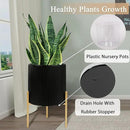 ARNIS Modern Plant Pots, Set of 2 Round Large Planters with Stand, Large Size Metal Pots with Drainage Holes for Living Room, Office, Garden or Balcony, 10.5 &12.25 Inch, Black & Gold by CozyNest Decor