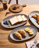 famiware Serving Platter, Oval 15.59/14.3/12.9 inch Serving Dishes for Entertaining, Serving Bowls, Microwave Safe, Fine Stonware Serving Trays for Party, Turkey, Cheese, Ocean Series, Dark Grey by CozyNest Decor