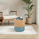 16'' Round Ottoman Natural Seagrass Braided Poof Hand Weaving Round Ottomans Boho Footrest Stool for Home Living Room Bedroom Patio(Natural&Blue) by CozyNest Decor