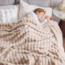 NEWCOSPLAY Faux Fur Queen Blanket Linen Bubble Blanket Thick Warm Soft for Couch Sofa Bed 550GSM (Linen, Queen(90"x90")) by CozyNest Decor