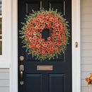 26" Fall Wreath for Front Door, Porch, Window - Large Artificial Boxwood Leaves with Fake Daisy Flowers Outdoor Wreath Faux Eucalyptus for Home Farmhouse Harvest Festival Thanksgiving Day Autumn Decor by CozyNest Decor