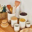 Yangbaga Canister Sets for Kitchen Counter, 40 OZ Large Ceramic Food Storage Jars with Airtight Wood Lids, Large Kitchen Canisters for Coffee, Sugar, Tea, Flour, Spice Visit the Store by CozyNest Decor