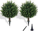 21" Artificial Cypress Topiary Outdoor Plants with Spike, 2 Pack Faux Cedar Bushes UV Resistant Fake Shrubs for Front Porch Décor by GreenHaven Gardens