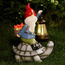 Gnome and Turtle Garden Decor, Large Outdoor Garden Sculptures & Statues, Outside Patio Yard Lawn Decorations, Housewarming for Women, Mom, Grandma with Solar Lantern by GreenHaven Gardens