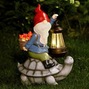 Gnome and Turtle Garden Decor, Large Outdoor Garden Sculptures & Statues, Outside Patio Yard Lawn Decorations, Housewarming for Women, Mom, Grandma with Solar Lantern by GreenHaven Gardens