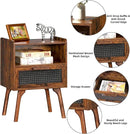 Lerliuo Rattan Nightstand, Boho Side Table with Drawer Open Shelf, Cane Accent Bedside End Table with Solid Wood Legs for Bedroom, Dorm and Small Spaces (Brown) by CozyNest Decor