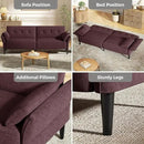 89” Futon Sofa Bed, Velvet Fabric Comfy Futon Couch Bed with 2 Square Pillows, Convertible Sleeper Sofa with Adjustable Backrest& Armrests, Modern Loveseat Sleeper for Living Room, Burgundy by CozyNest Decor