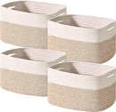 Storage Baskets for Shelves, Woven Storage Basket, Bins for Cube Storage, Cotton Rope Basket with Handles for Toy, Book, and Clothes Living Room, (4 Packs) Off White & Brown by CozyNest Decor