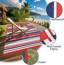 Outdoor Patio Rug 9x12 Stain-Resistant Reversible Camping Mat, Modern Striped Outdoor Plastic Straw Rug, Waterproof Outside Carpet, Easy to Clean for RV, Porch, Deck, Balcony, Red Blue White by CozyNest Decor