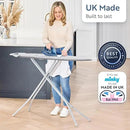 Minky Homecare Classic 4-Leg Ironing Board with Iron Rest - Freestanding Full Size Iron Board for Clothes Pressing with 43" x 14" Surface - Grey Honeycomb by CozyNest Decor